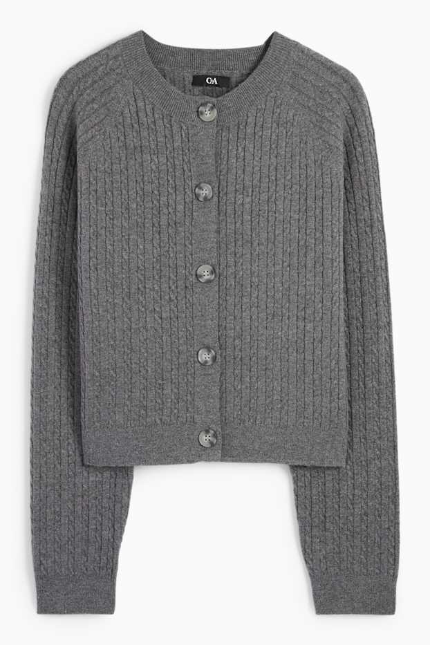 Donna - Cardigan - motivo a treccia - grigio