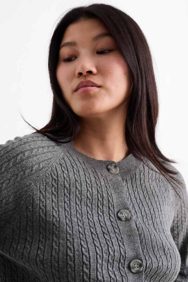 Donna - Cardigan - motivo a treccia - grigio