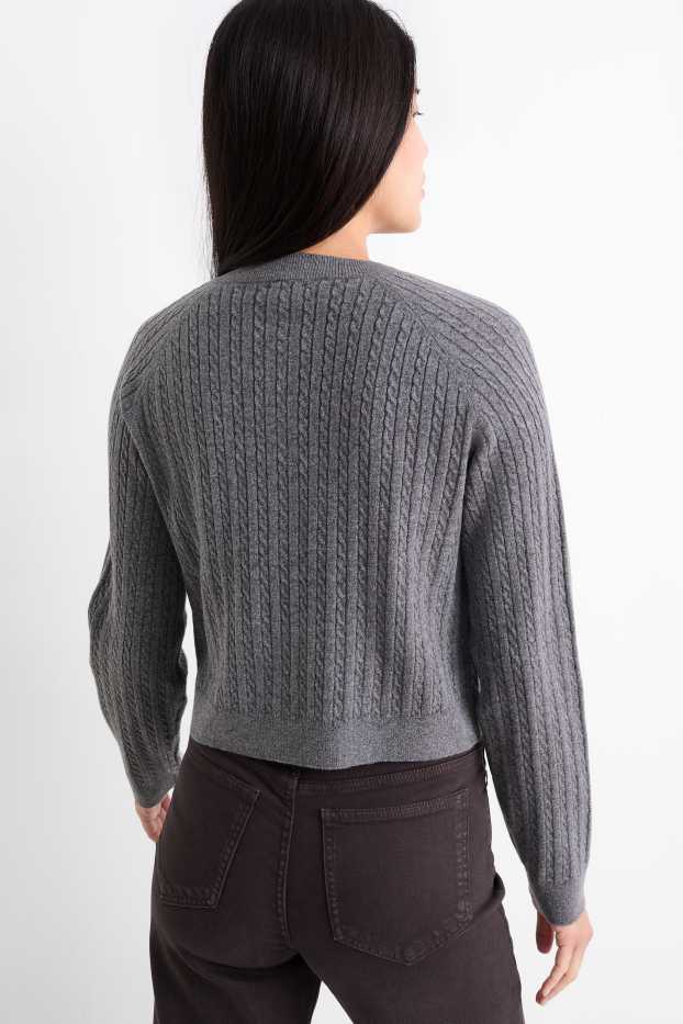 Donna - Cardigan - motivo a treccia - grigio