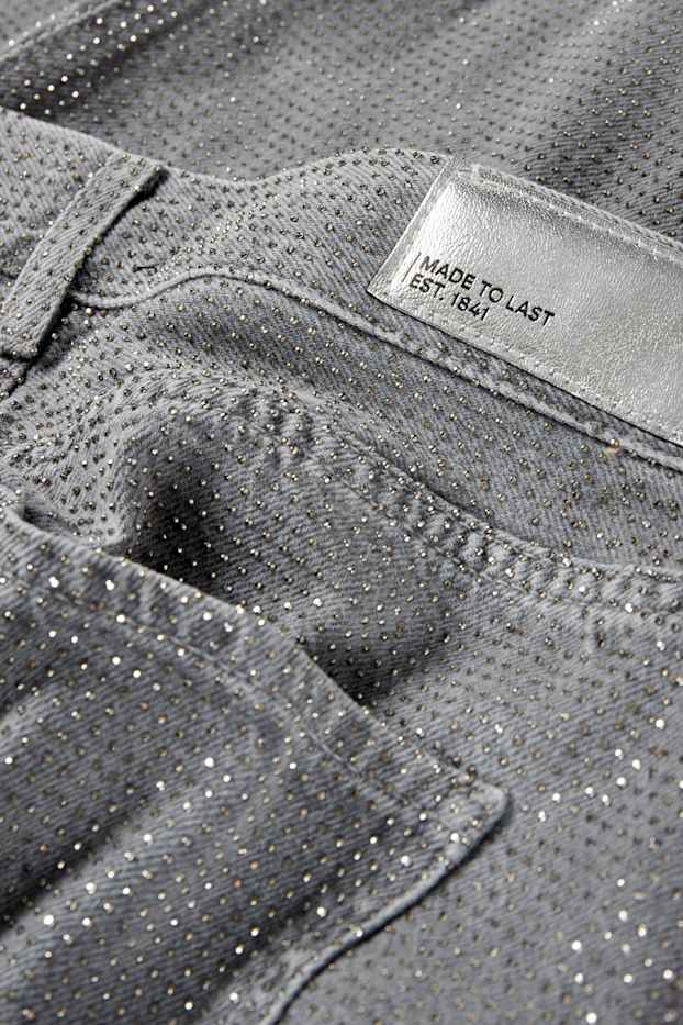 Women - Denim miniskirt with rhinestones - denim-gray