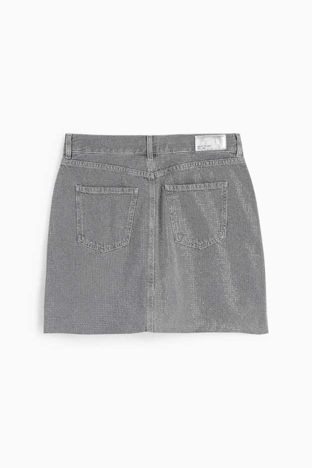 Women - Denim miniskirt with rhinestones - denim-gray