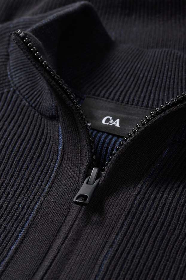 Hommes - Gilet de maille - côtelé - bleu foncé