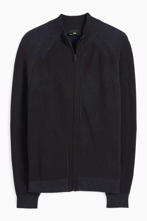 Hommes - Gilet de maille - côtelé - bleu foncé