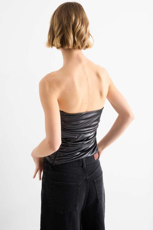 Donna - Top a fascia - effetto brillante - nero