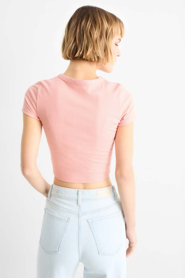 Women - Cropped T-shirt - ribbed - rose