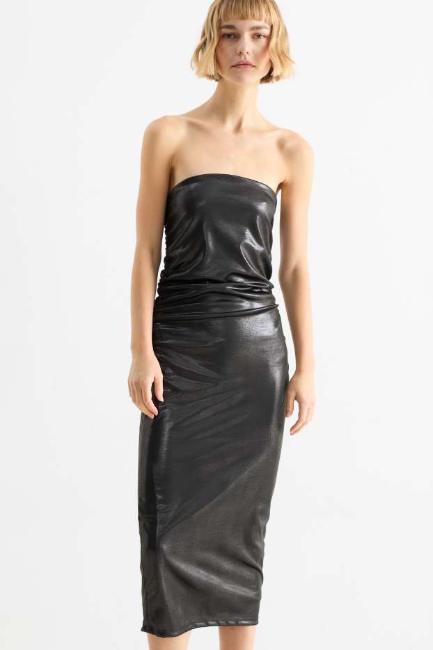 Women - Bandeau dress - shiny - dark gray