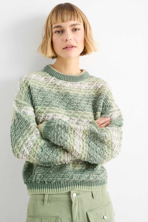 Damen - Pullover - strukturiert - gestreift - grün