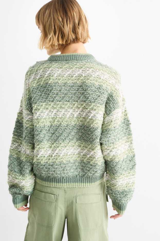 Damen - Pullover - strukturiert - gestreift - grün
