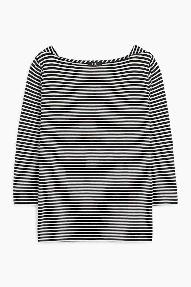 Dona - Samarreta bàsica de màniga llarga - de ratlles - negre/blanc