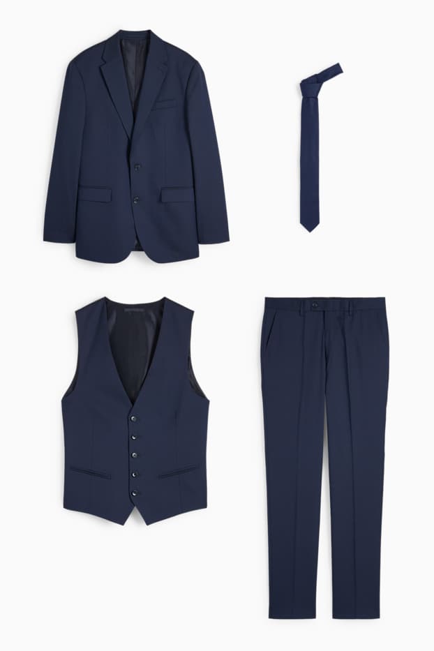Bărbați - Costum cu cravată - regular fit - 4 piese - albastru închis