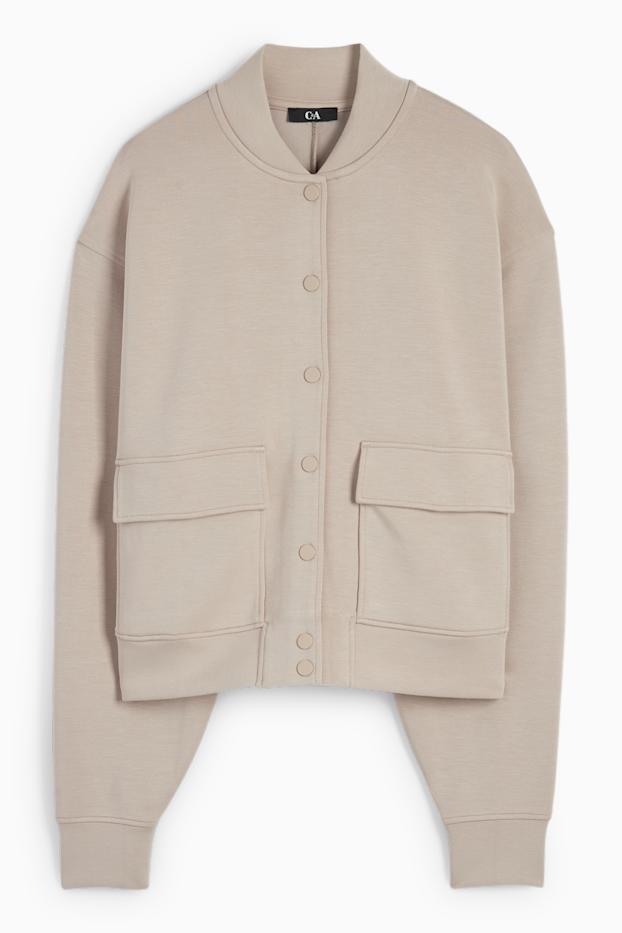 Women - Basic sweat bomber jacket - light beige