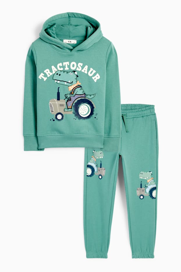 Kinderen: jongens - Dino en tractor - set - hoodie en joggingbroek - 2-delig - groen