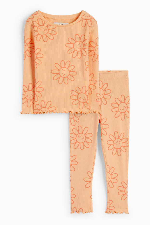 Nena - Flors - pijama - acanalat - 2 peces - taronja