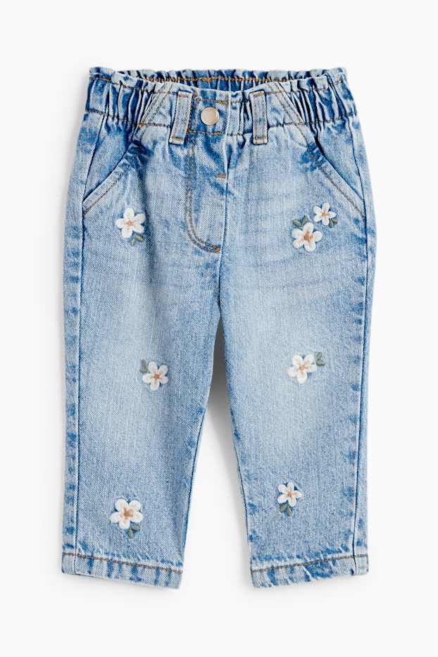 Baby Mädchen - Blümchen - Baby-Jeans - helljeansblau