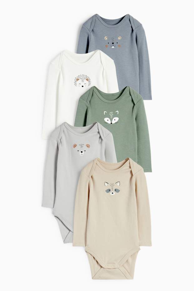 Unisex - Set van 5 - bosdieren - rompertje - grijs