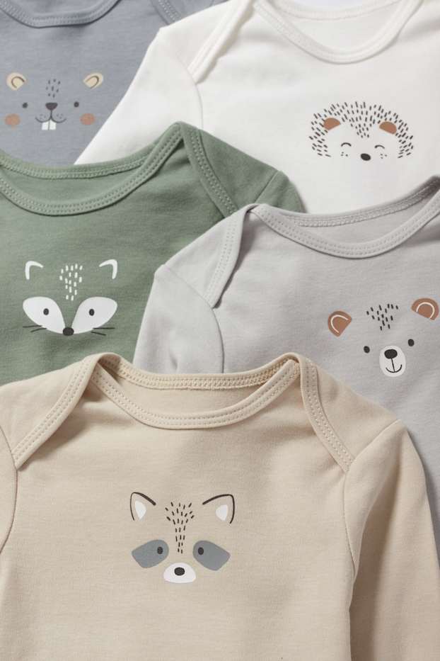 Unisex - Set van 5 - bosdieren - rompertje - grijs