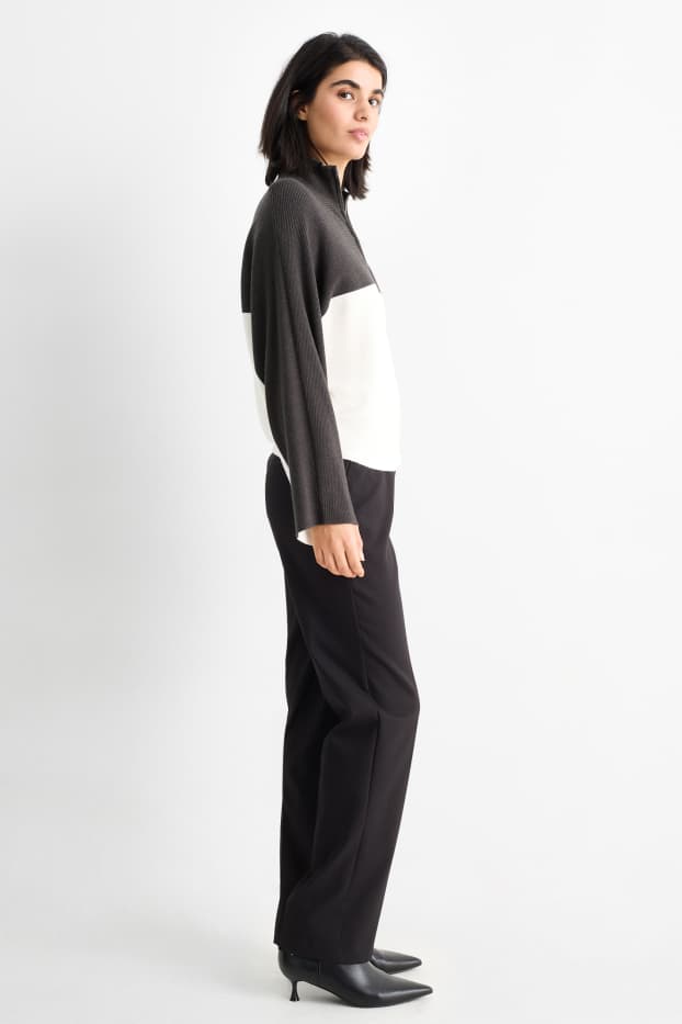 Femei - Pantaloni din jerseu - talie medie - slim fit - negru