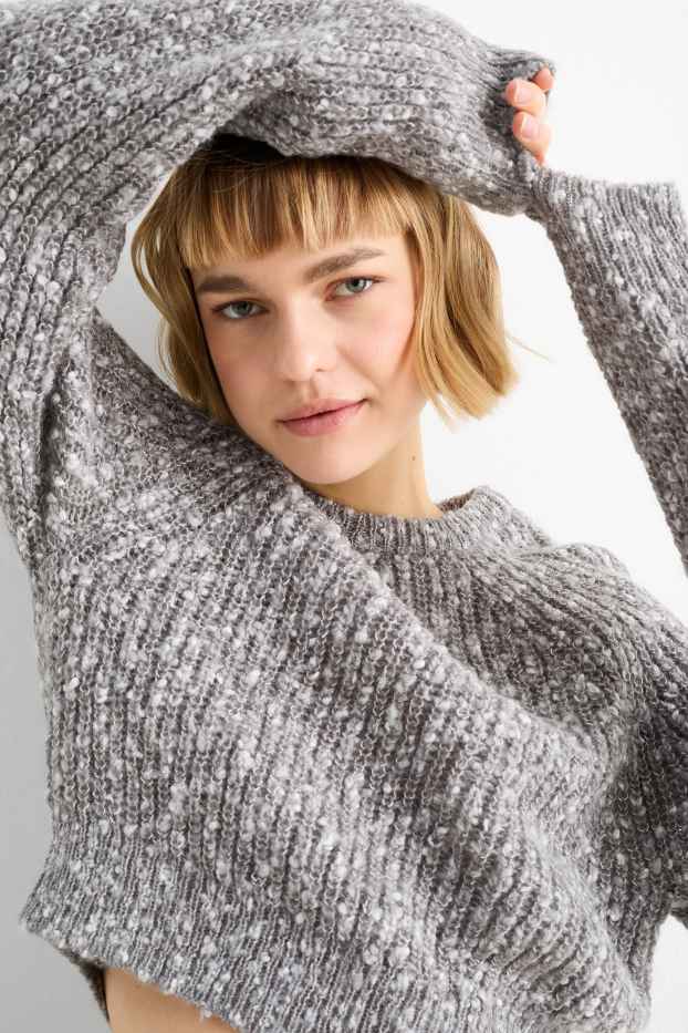 Dames - Korte trui - geribd - grijs