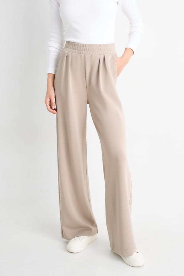 Femei - Pantaloni din jerseu - talie medie - straight fit - taupe