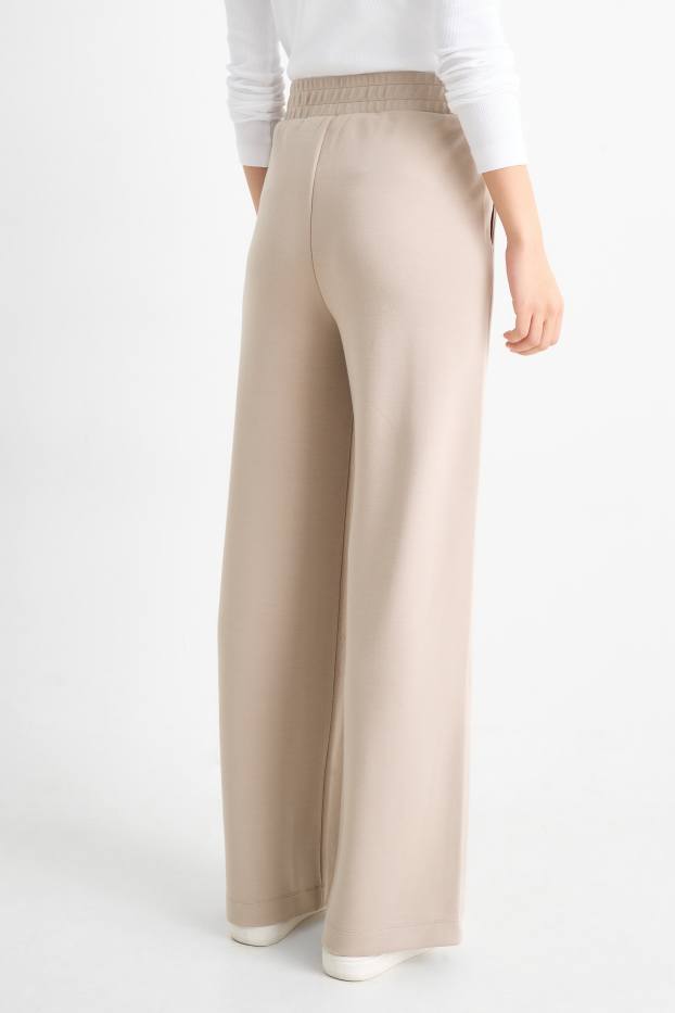 Femei - Pantaloni din jerseu - talie medie - straight fit - taupe