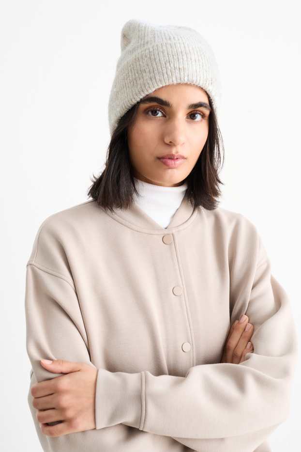 Women - Sequin beanie - ribbed - cremewhite