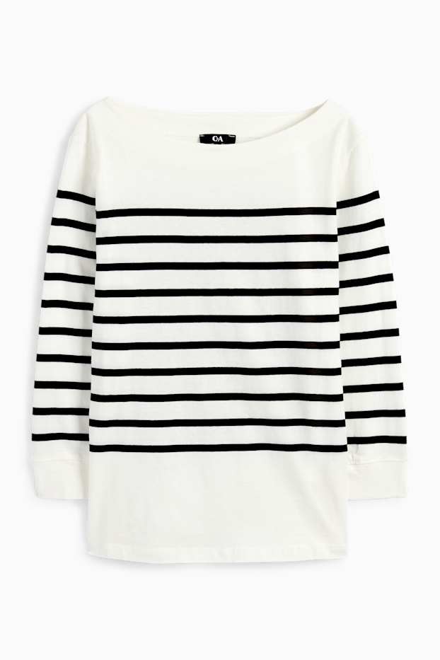 Damen - Basic-Langarmshirt - gestreift - schwarz / weiß