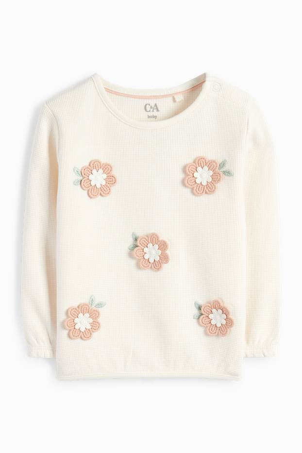 Baby Mädchen - Blümchen - Baby-Sweatshirt - strukturiert - cremeweiß