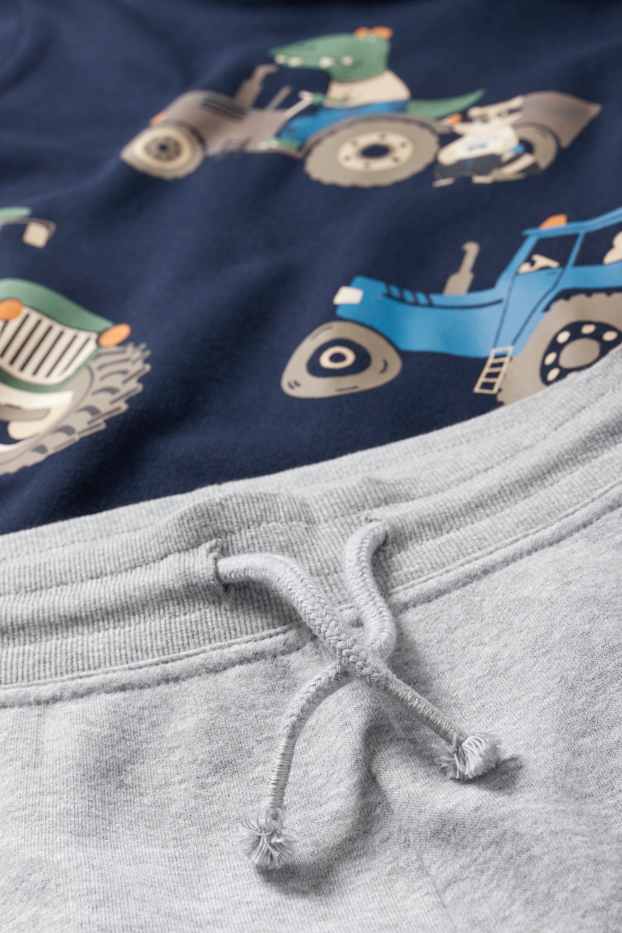 Enfants garçons - Dinosaure et tracteurs - ensemble - sweat à capuche et pantalon de jogging - deux pièces - bleu foncé