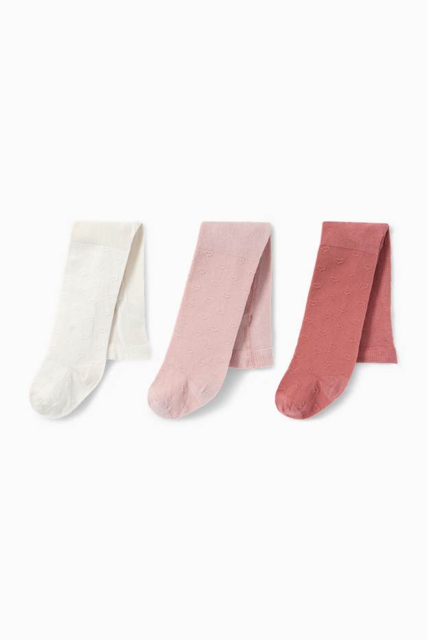 Bébés filles - Lot de 3 - cœurs - collants bébé - rose foncé