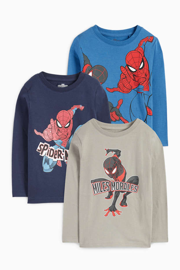 Kinderen: jongens - Set van 3 - Spider-Man - longsleeve - donkerblauw