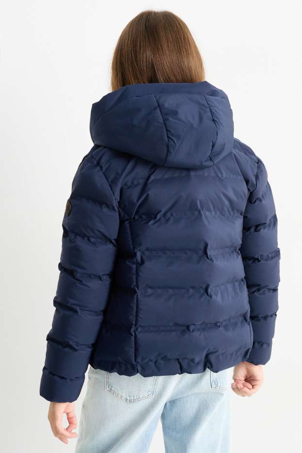 Children Girls - Quilted jacket with hood - water-repellent - dark blue