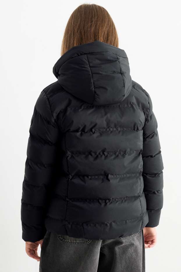 Kinder Mädchen - Steppjacke mit Kapuze - wasserabweisend - schwarz