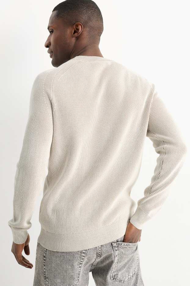 Herren - Pullover - gerippt - hellbeige
