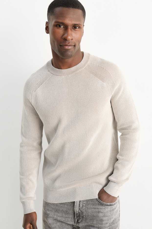 Herren - Pullover - gerippt - hellbeige