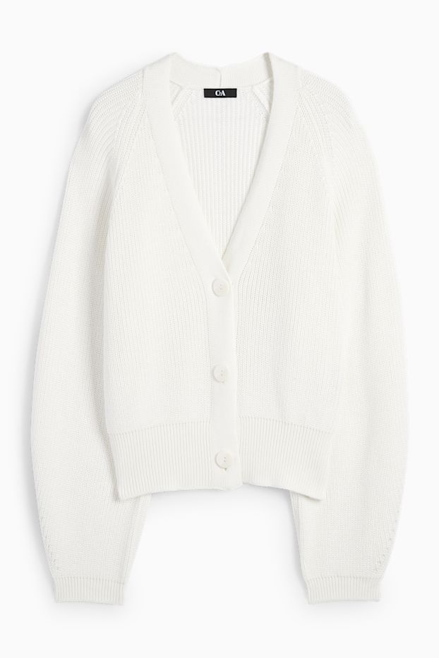 Women - Cardigan - ribbed - cremewhite