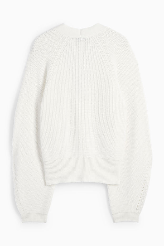 Women - Cardigan - ribbed - cremewhite