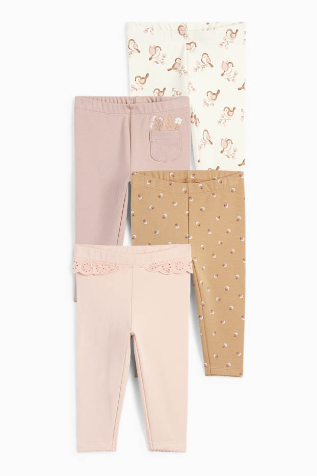 Neonate - Confezione da 4 - fiorellini e uccellini - leggings termici per neonate - rosa