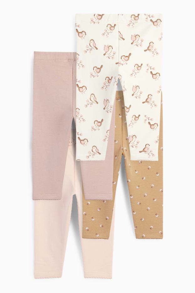 Neonate - Confezione da 4 - fiorellini e uccellini - leggings termici per neonate - rosa