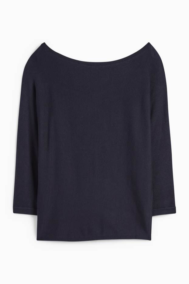 Femei - Pulover din tricot fin - albastru închis
