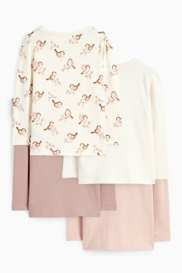 Neonate - Confezione da 4 - fiorellini e uccellini - maglia a maniche lunghe per neonate - bianco crema