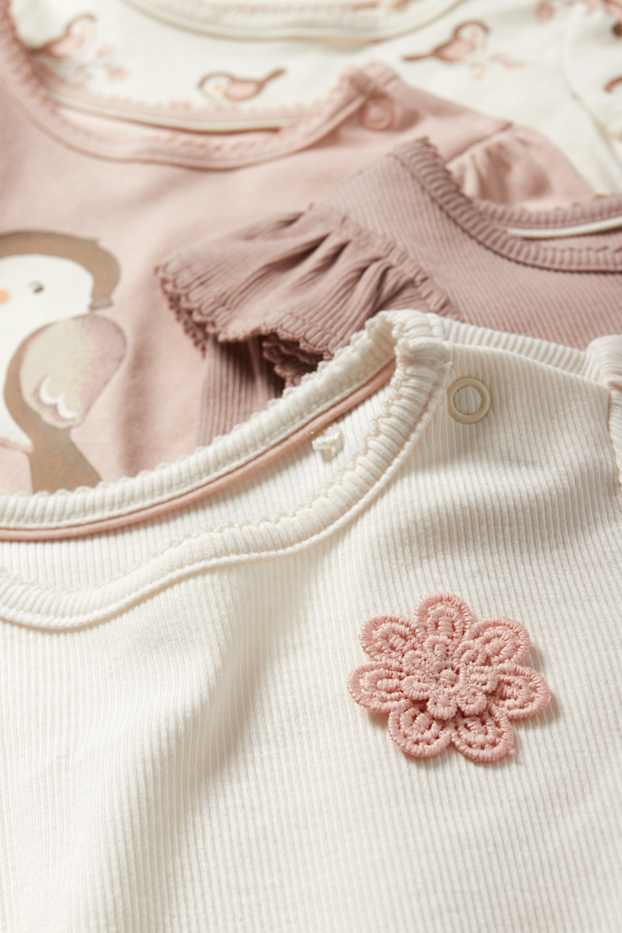 Neonate - Confezione da 4 - fiorellini e uccellini - maglia a maniche lunghe per neonate - bianco crema