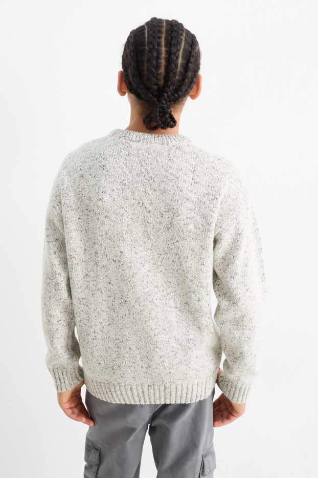 Kinderen: jongens - Rendier Rudolf - trui voor de kerst - licht grijs-mix