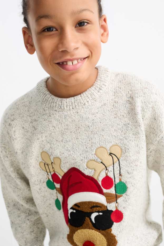 Kinderen: jongens - Rendier Rudolf - trui voor de kerst - licht grijs-mix