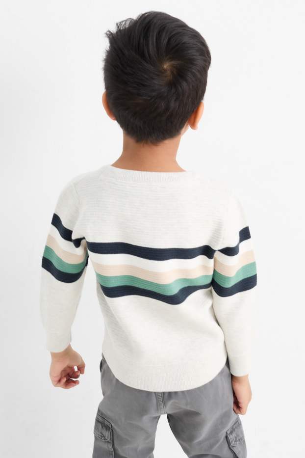 Kinder Buben - Pullover - gerippt - beige