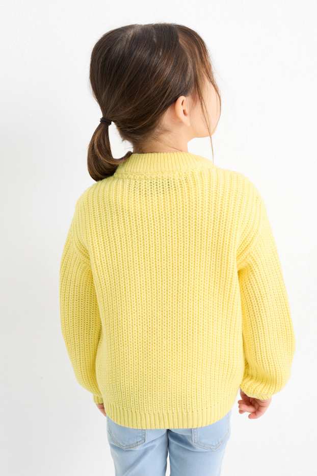 Kinder Mädchen - Schleife - Pullover - gerippt - Glanz-Effekt - gelb
