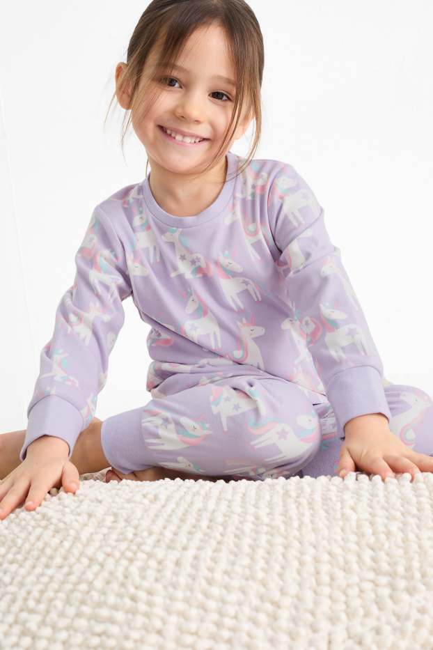 Enfants filles - Lot de 3 - licorne et étoile - pyjama en polaire - 6 pièces - violet clair
