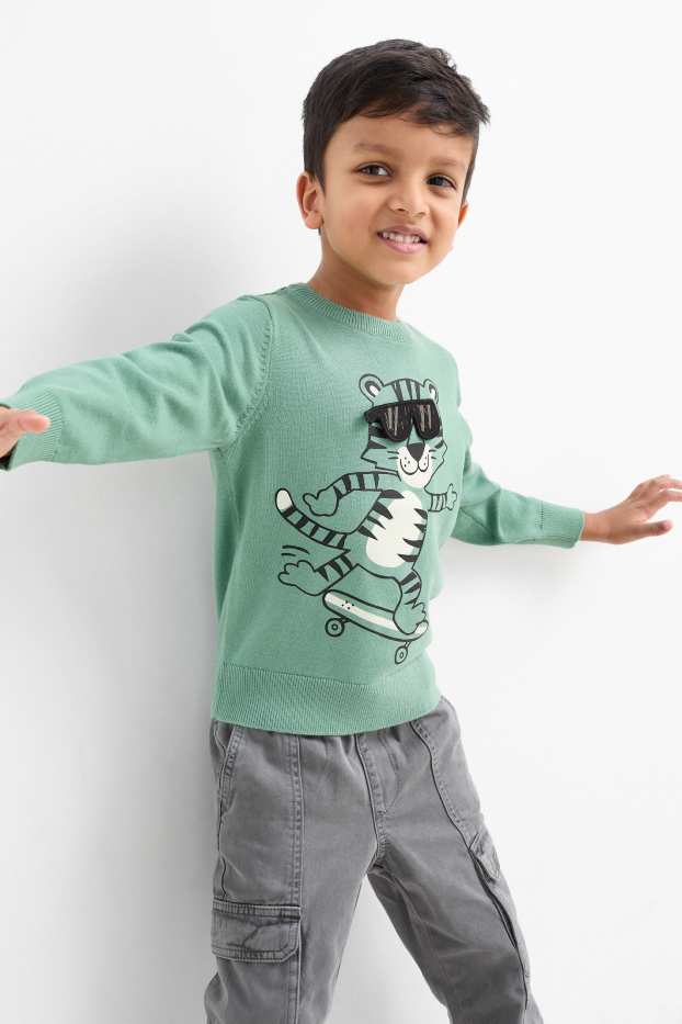 Kinder Jungen - Skate-Tiger - Pullover - grün