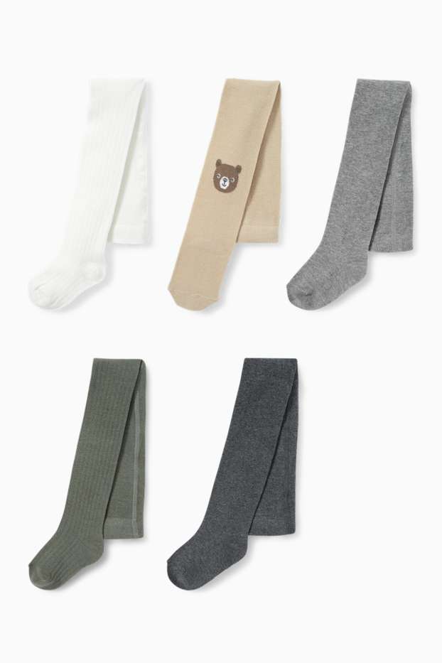 Baby Girls - Multipack of 5 - teddy bear - baby tights - light gray-melange