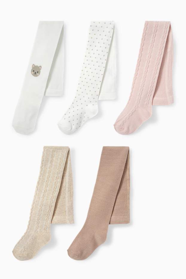 Baby Mädchen - Multipack 5er - Kätzchen - Baby-Strumpfhose - hellbeige
