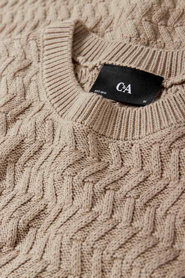 Hommes - Pull - texturé - beige